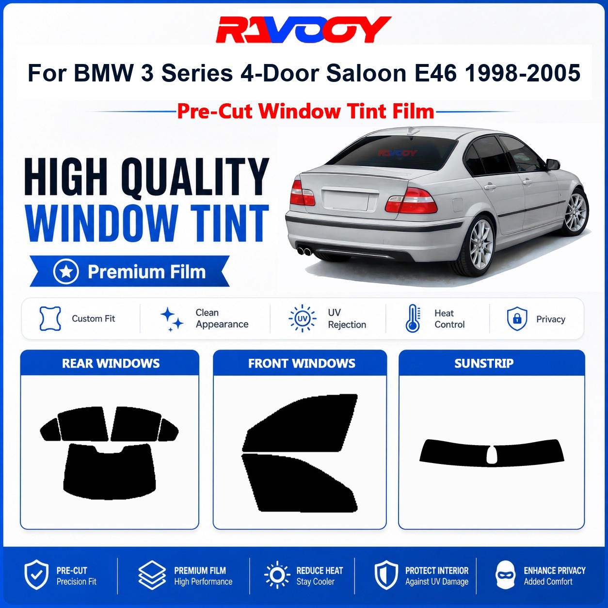Privacy Screen Protector - Premium voorgeknipte raamfolie voor BMW 3